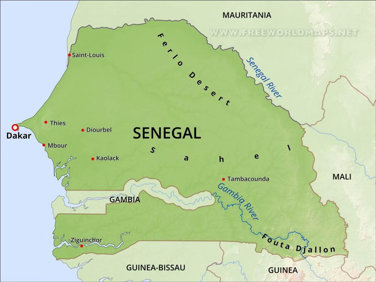 mapa fyzická mapa Senegalu