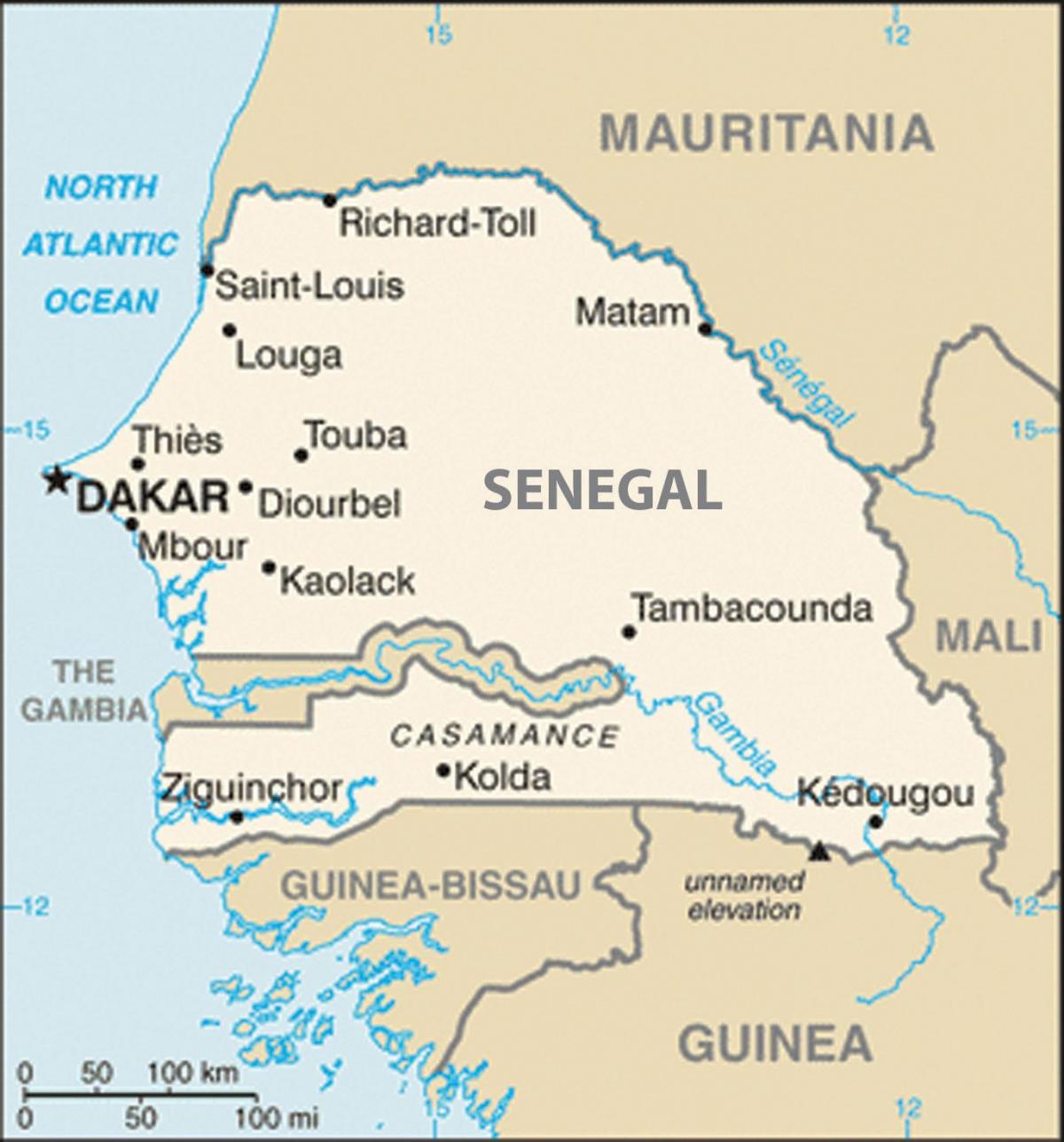 mapa Senegalu a okolních zemí