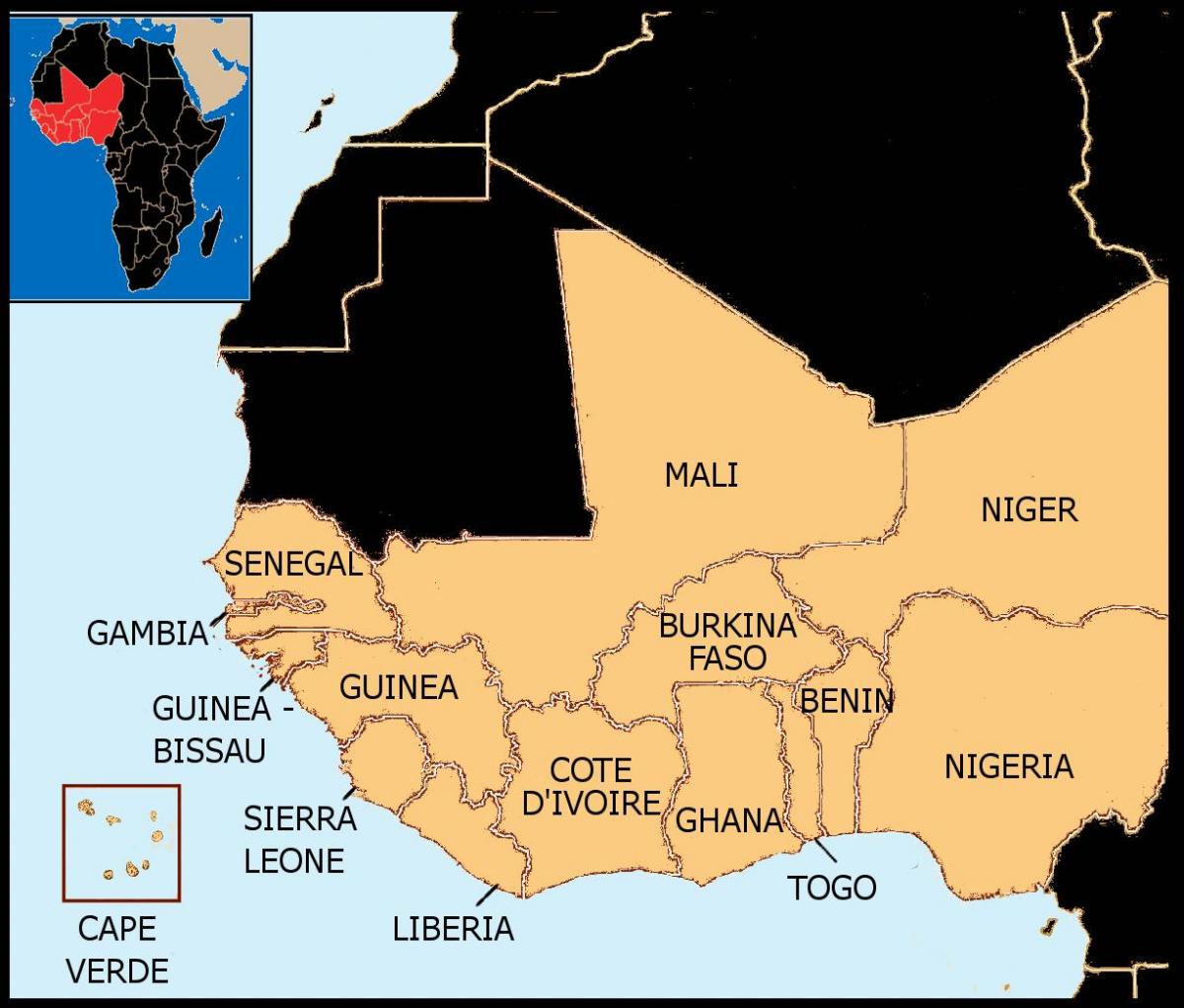 mapa Senegalu mapa západní africe